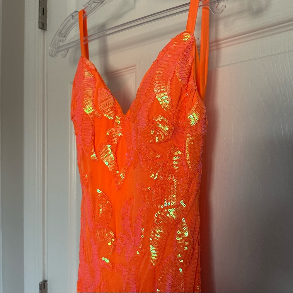 Jovani Neon Orange Sequin Mermaid Prom Dress - Picture 14 of 14